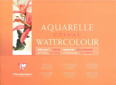 Produktbild von Clairefontaine Etival Aquarellpapier feinkörnig Block 25 Blatt 30x40cm 96472C