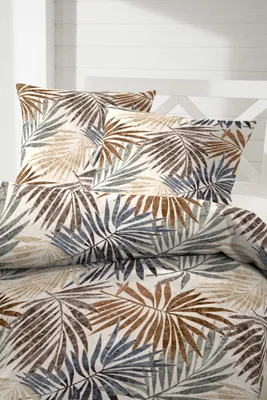 Produktbild von Primera Mako-Satin Bettwäsche 135x200 Palmen Blätter beige braun natur 243224-78