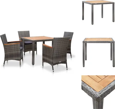 Produktbild von vidaXL 5-tlg. Garten-Essgruppe mit Auflagen Poly Rattan Grau -  Gartenmöbel-Sets