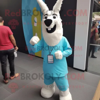 Produktbild von Cyan-Lama REDBROKOLY Maskottchen Kostüm figur bekleidet mit einer Anzughose und Armbanduhren