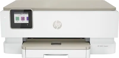 A front view of a white and beige HP ENVY Inspire 7224e multifunction printer against a white background.