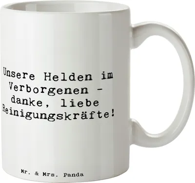Produktbild von Mr. & Mrs. Panda Kaffeetasse Spruch Reinigungskraft Helden - Weiß - Geschenk, Tasse, Bedanken, Aufmerksamkeit, kaffeebecher keramik, Becher, Alltag, besondere Menschen