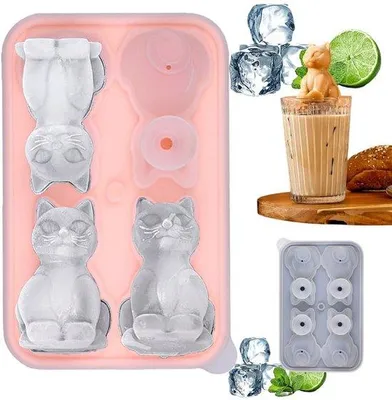 Obrázok produktu pre Silikónová forma na ľadové kocky – s viečkom – 4 kusy – ružová – veľká forma na ľadové kocky – ľahko sa vyberajú – na limonádu a dezerty