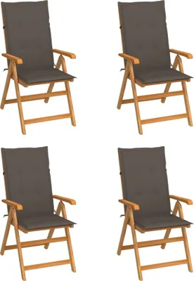 Produktbild von Klappstühle, 4er-Set, mit taupefarbenen Kissen, aus massivem Teakholz