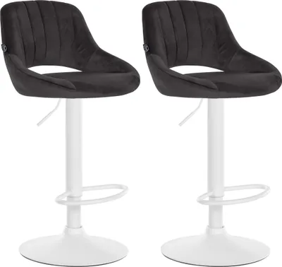 Produktbild von 2er Set Barhocker SEGAD - Samt Schwarz 47x48x85 cm Weiß | Barstuhl Mit Lehne Tresenhocker Tresenstuhl Kneipenhocker Kneipenstuhl
