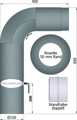 Produktbild von Rauchrohrset Fullform aus Stahlblech (Stärke 2 mm) geschliffen schwarz