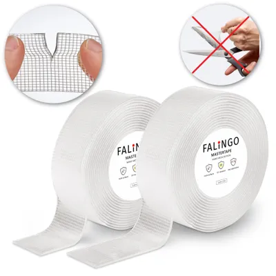 Produktbild von FALINGO Doppelseitiges Klebeband per Hand abreißbar Nano Tape wiederverwendbar extra stark Kleben statt Bohren transparent 2 Rollen (3 cm x 3 m)