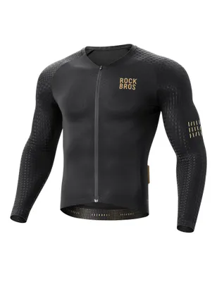 Zdjęcie produktu dla ROCKBROS Męska koszulka kolarska z długim rękawem Lekka, oddychająca i szybkoschnąca koszulka kolarska na szosę i MTB Euro Rozmiar XL Czarny