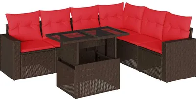 Zdjęcie produktu dla vidaXL 7-częściowa sofa ogrodowa z poduszkami, brązowa, z polirattanu