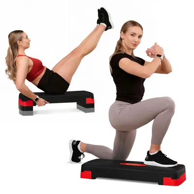 Produktbild von Hop-Sport Steppbrett Step HS-PP033AS Schwarz/Rot für Zuhause - höhenverstellbarer Aerobic Stepper Fitness mit 3 Stufen, bis 350KG belastbar