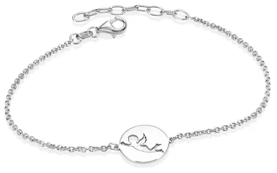 Image de Bracelet pour femme MATERIA avec pendentif ange rond - Bracelet en argent sterling 925, réglable de 16 à 19 cm, SA-115-Argent