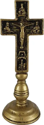 Produktbild von 16,5cm Alabaster Figur Reliefartiges heiliges Kreuz Jesus Gold