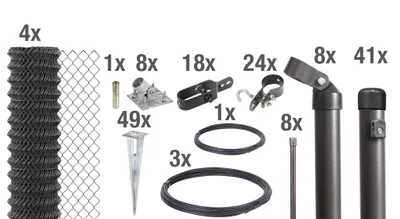 Image de Clôture en treillis métallique Alberts 630867, kit complet, avec douilles à enfoncer, couleur anthracite métallisé, hauteur 175 cm, longueur 100 m