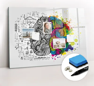 Produktbild von Magnetpinnwand Memoboard - Zubehörsatz - Schwarzer Marker + Schwamm + Magnete - 100 x 70 cm - Gehirnabstraktion