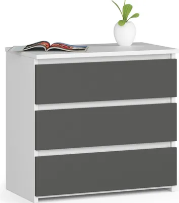 Zdjęcie produktu dla Szafka nocna AKORD CL3 Biała 60 cm 3 szuflady kolor Grafit Szary mat 60x35x57 cm
