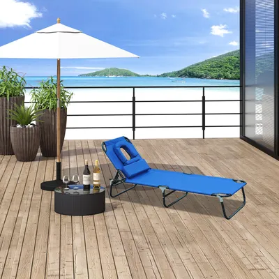 Produktbild von Sonnenliege klappbar mit Gesichtsloch, Gartenliege Campingliege, Oxford-Stoff Stahlrahmen, 4-fach verstellbar, Blau | 190 x 56 cm | 120 kg