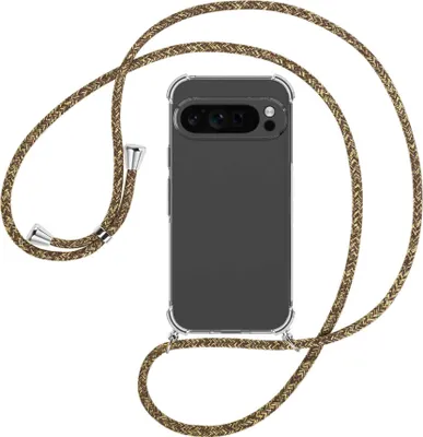 Produktbild von Handykette Backcover-Schutzhülle mit Band (Metall silberfarben) für Google Pixel 9 Pro - braun+beige