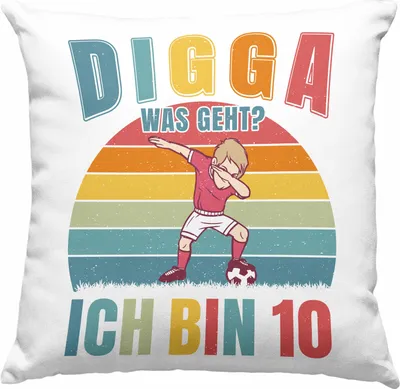 Produktbild von Trendation - Kinder Fussball Geburtstag 10. Geburtstagsgeschenk Deko-Kissen mit Füllung 40x40 10 Jahre Jungs Jungen (Grün)