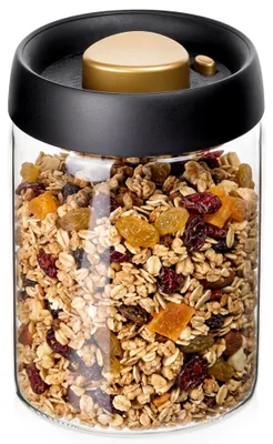 Obrázek produktu pro Vilde | Vakuová dóza na potraviny 900 ml - Skleněná dóza s vakuovým víkem - Černá - Vhodné do myčky