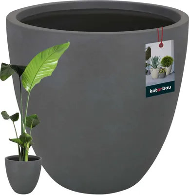 Produktbild von KOTARBAU® Blumenübertopf groß Dunkelgrau Fiberclay Ecolite Höhe 44 cm ⌀ 46 cm Blumentopf Beige outdoor Palmentopf Flower Pots Übertopf Beton Optik Blumentopf drinnen & draußen Blumenkübel grau für Wohnzimmer