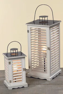 Produktbild von Laterne maritim Holz weiß Dekolaterne Lampe H 35 cm