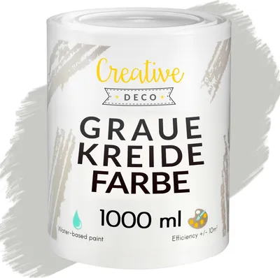 Produktbild von Creative Deco Grau Kreide-Farbe | 1000 ml-Dose | Perfekt für Landhaus-Stil, Vintage-Stil, Decoupage, Möbel-Renovierung | Matt & abwaschbar | Wisch-Effekt und Gradient-Effekt möglich