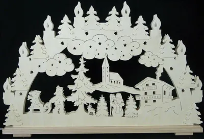 Produktbild von Schwibbogen mit Winterkinder Haus und Beleuchtung BxHxT 70x41x7cm NEU