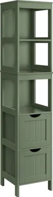 Obrázek produktu pro Vysoká koupelnová skříňka VASAGLE, úzká koupelnová skříňka, 2 zásuvky, 3 otevřené přihrádky, 30 x 30 x 141,5 cm, lesní zelená