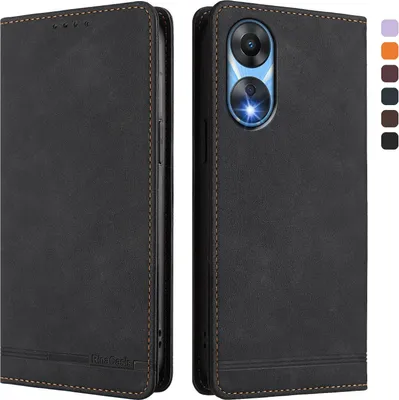 Immagine prodotto di Custodia per Oppo A78 5G, retro custodia in Finto cuoio flip con supporto e slot per carte Nero