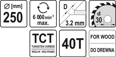 Zdjęcie produktu dla Yato YT-6071, Plastik, Drewno, 25 cm, 3 cm, Tungsten Carbide Tipped (TCT), 2,2 mm, 6000 RPM