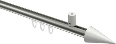 Produktbild von Interdeco Innenlaufstange / Gardinenstange mit Innenlauf Edelstahl-Optik / Weiß, Typ Sonius Savio (Kegel) Deckenmontage, 20 mm Ø 1-läufig, 140 cm