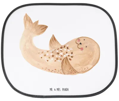 Produktbild von Mr. & Mrs. Panda Sonnenschutz Auto Robbe Liegen - Weiß - Geschenk, Hitzeschutz, Lustige Sprüche, Freude, Nordsee, autofenster, Seitlicher, Seehund, Strand, Sonnenblende