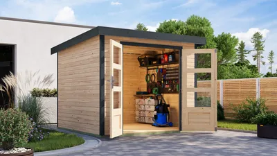 Produktbild von Karibu Gartenhaus Hybridhaus Metall Jupiter 3,5 naturbelassen 238,5x242,5x209 cm