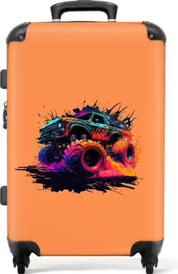 Produktbild von NoBoringSuitcases.com® Großer Koffer - Monstertruck - Design - Neon - Auto - Kombinationsschloss TSA - Hartschalen Trolley 4 Rollen - 72 liter - Reisekoffer - 66 cmKoffer Mittelgroß 67x43x25 cm, 72L,