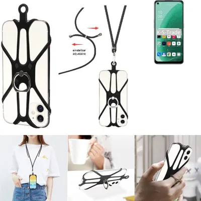 Produktbild von K-S-Trade 3in1 Handykette Handyband Handykordel Halsband Smartphone-Ring Handy-Ring kompatibel mit Oppo A55s 5G Fingerhalterung Handyring