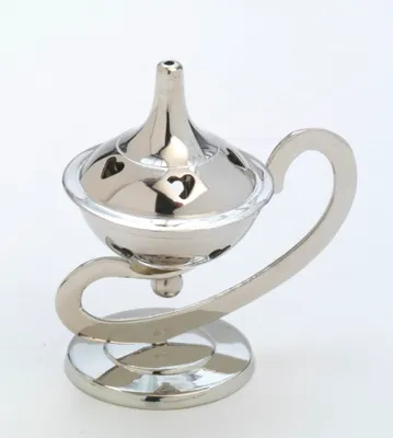 Produktbild von Räuchergefäß, Räucherschale Lampe "Herz" aus Messing vernickelt Silber Höhe 11 cm für Räucherkohle