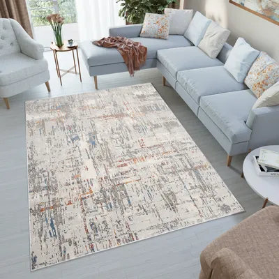 Produktbild von Teppich Kurzflor Wohnzimmer Schlafzimmer Grau Bunt Modern Meliert Design Vintage 80 x 150 cm