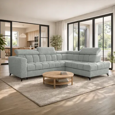 Produktbild von Ecksofa CAPRIO, Wohnzimmer, modernes Schlafsofa Sofa 5-Sitzer Sofa freistehendes Polstersofa Bettkasten 262 cm rechte Ottomane Aschegau Marcello 17