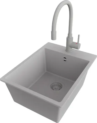 Produktbild von PRIMAGRAN Granitspüle Grau 38x50cm, Spülbecken 1 Becken + Küchenarmatur 38x14cm + Ablauf-Set, Küchenspüle ab 40er Unterschrank - Riga
