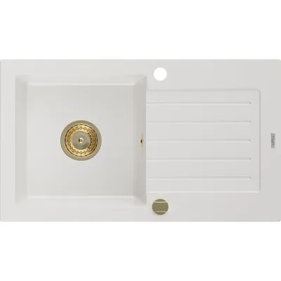 Obrázok produktu pre Mexen Pablo granitový jednokomorový drez s odkvapkávačom 752 x 436 mm, Biela, Sifón Zlatá - 6510751010-20-G