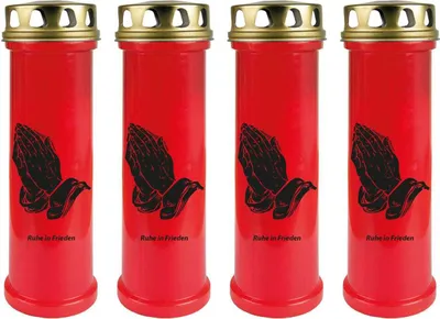 Produktbild von Grabkerze Rot 4er Pack, Brenndauer: 100 Stunden ( je Kerze ), Motiv: Hände