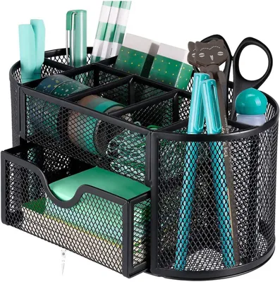 Produktbild von Schreibtisch Organizer, multifunktionale Metall Schreibtisch Organizer, 4 Stiftehalter, 4 Fächer, Schublade