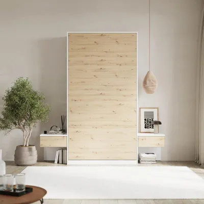 Produktbild von SMARTBett Set 100-Schrankbett Vertikal CLASSIC mit 2 Nachtkonsolen Weiss/Wildeiche