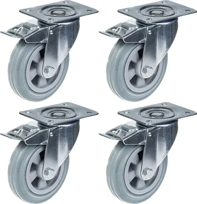 Image de 160mm 6" roulettes pivotantes en caoutchouc gris avec frein, forte capacité de 540kg, jeu de 4