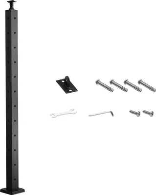 Image de Poteaux de garde-corps en acier SucceBuy, 106,6 x 4,98 x 4,98 cm, poteaux d'angle avec trous en L pré-percés, acier inoxydable SUS304, support courbé, 1 pièce, noir