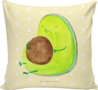 Produktbild von Mr. & Mrs. Panda Kuschelkissen Avocado Pfeifen - Gelb Pastell - Geschenk, Ernährung, Schwanger, Deko Kissen, Sofakissen, Mikrofaser, Dekokissen, Abnehmen, Sofa, Foodlover
