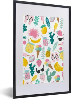 Produktbild von MuchoWow® Gerahmtes Poster Sommer - Symbole - Weiß 40x60 cm - Poster mit Schwarzem Bilderrahmen Wandposter Rahmen Foto Bilder - Poster in Rahmen
