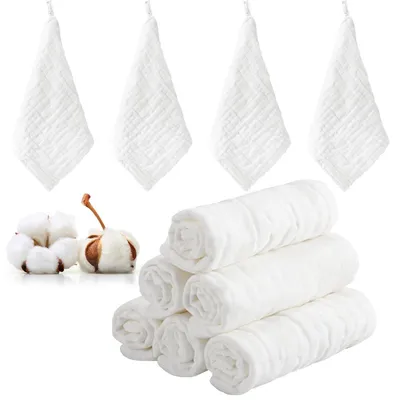 Obrázek produktu pro Měkké mušelínové pleny pro miminka, 10 kusů, 100% bavlna, rozměr 25x25 cm, bílé