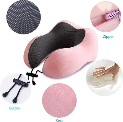 Produktbild von Bequemes Reisekissen aus Memory-Schaum für Nacken- und Kopfstütze, ideal für Reisen, zum Schlafen und zum Entspannen (rosa)