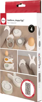 Produktbild von Rayher Silikon Gießform "Happy Egg", 14,5x26x2cm, 4 Formen, Box 1Stück